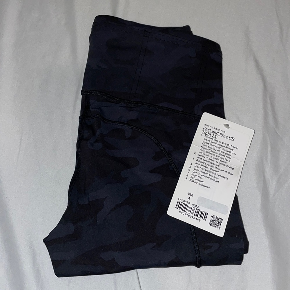NWT Lululemon camo fast and free leggings